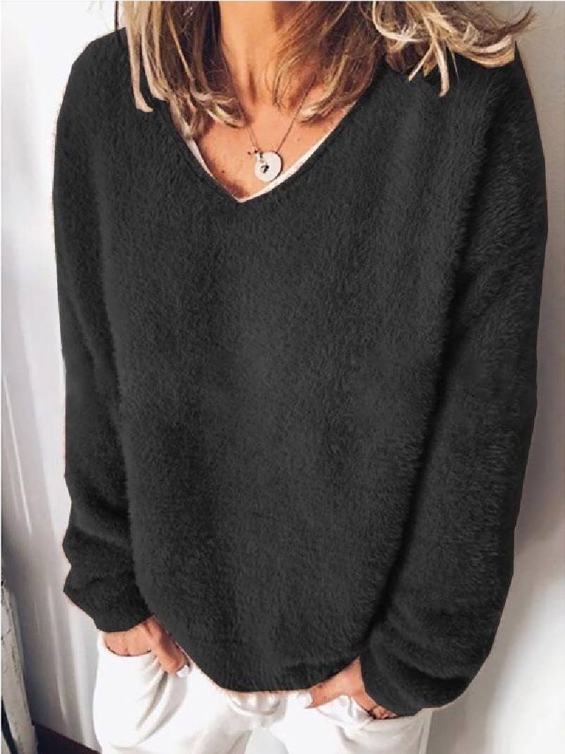 GR - V-neck cuddly plush sweater