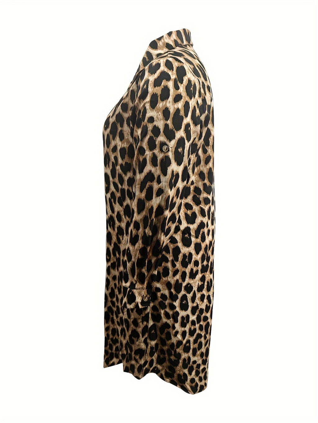 GR | Casual leopard print shirt dress with long sleeves