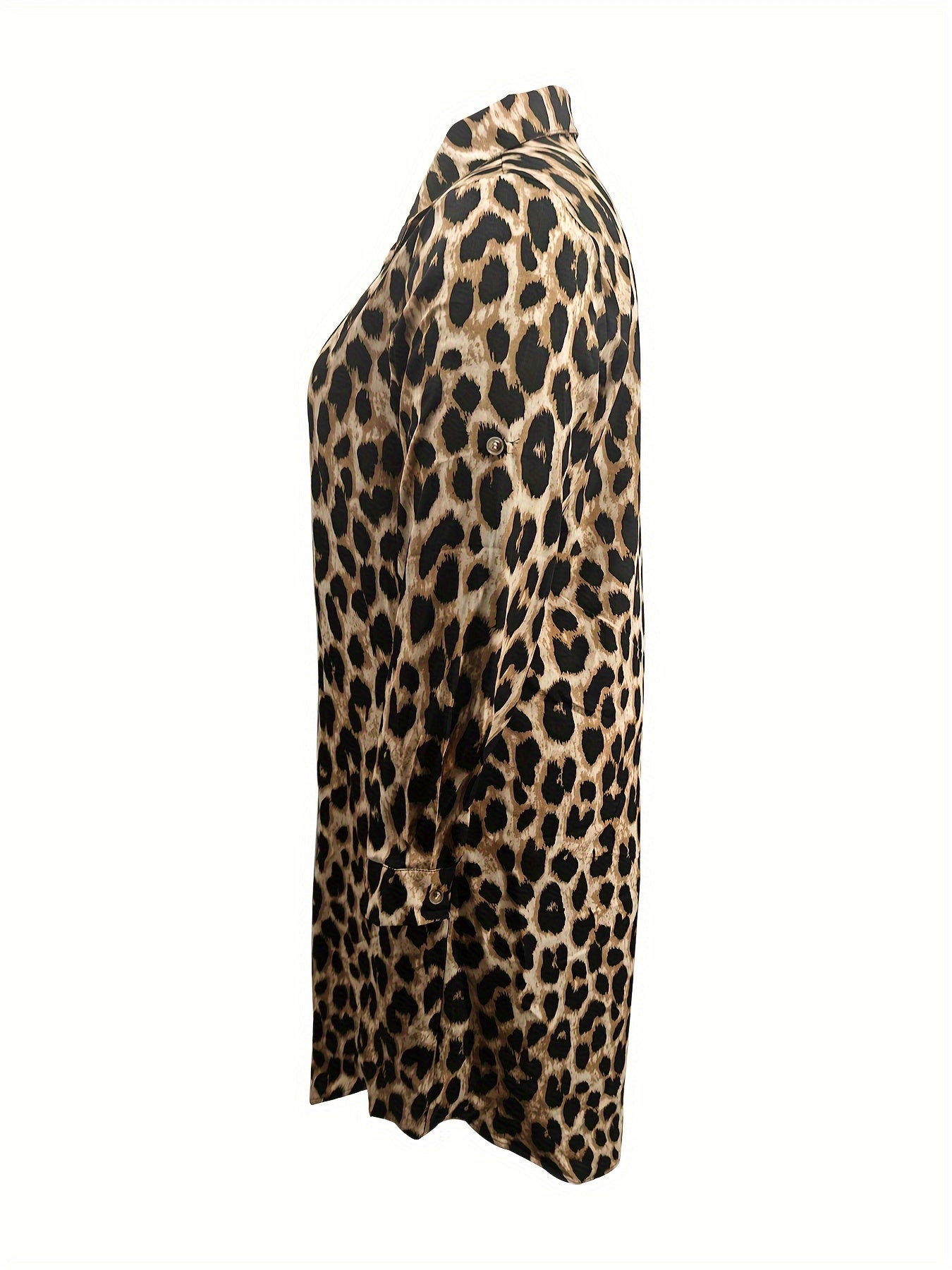 GR | Casual leopard print shirt dress with long sleeves