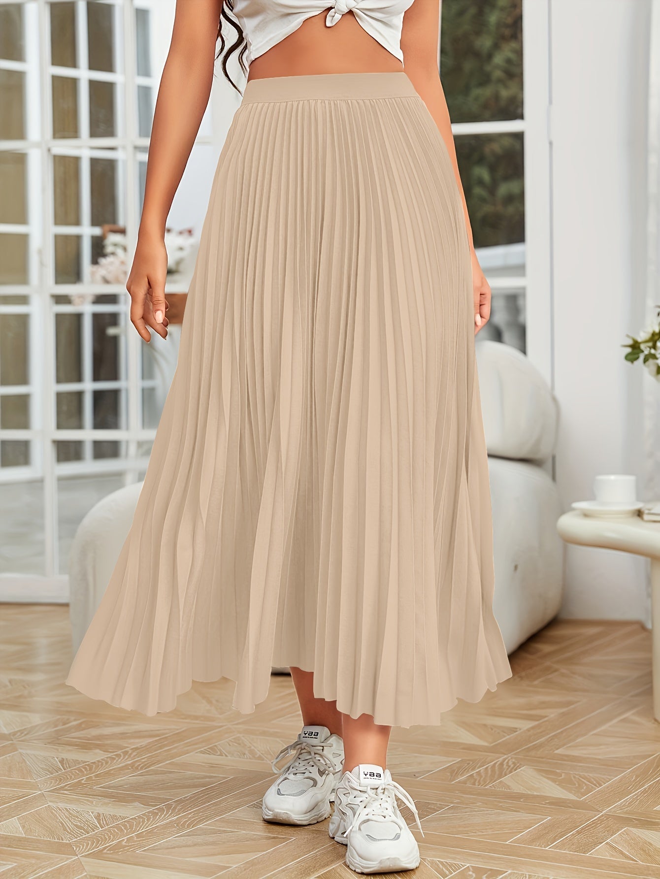 GR | Pleated plain curly skirt
