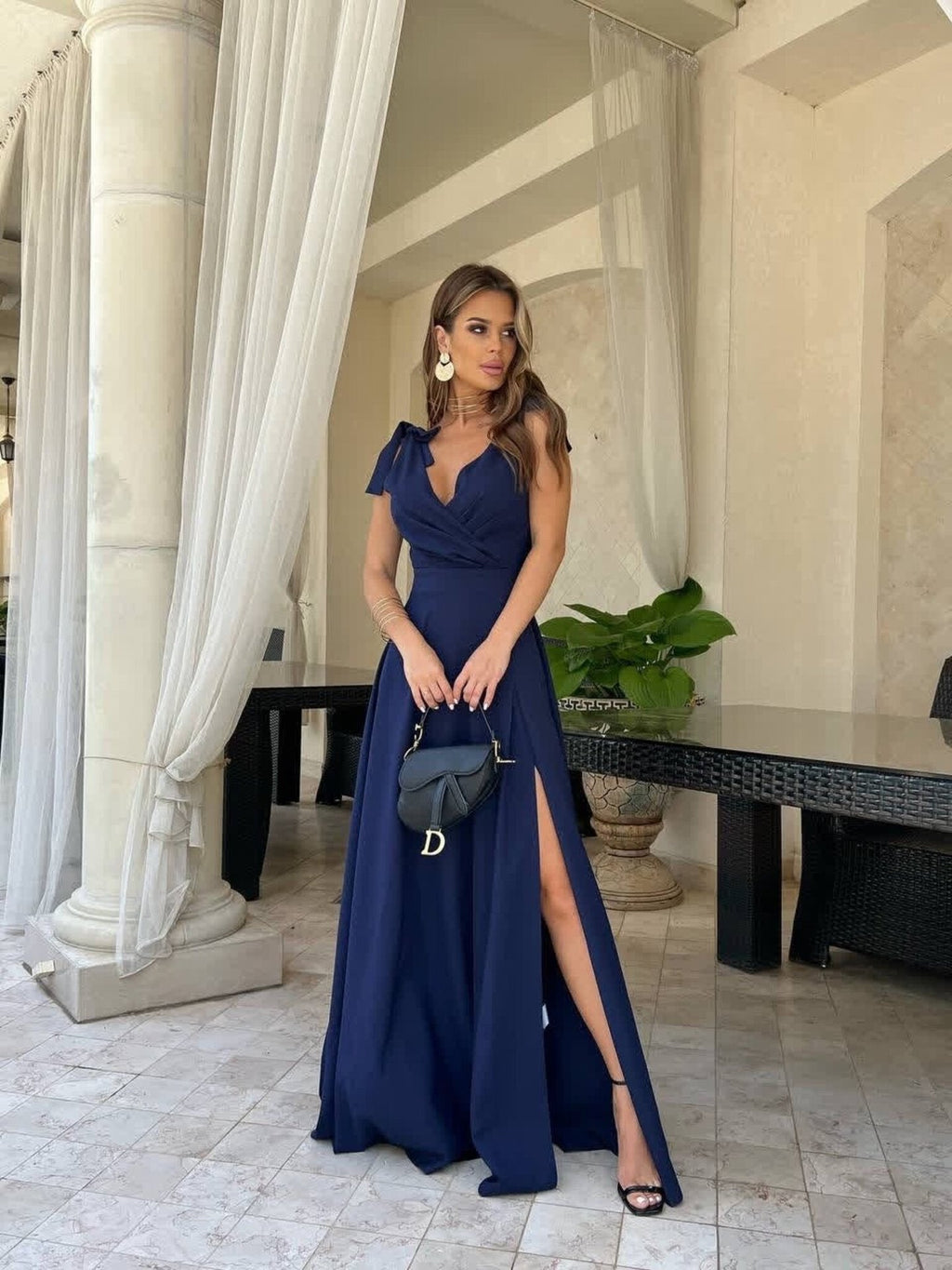GR | Evening dress, long, pleated, solid color