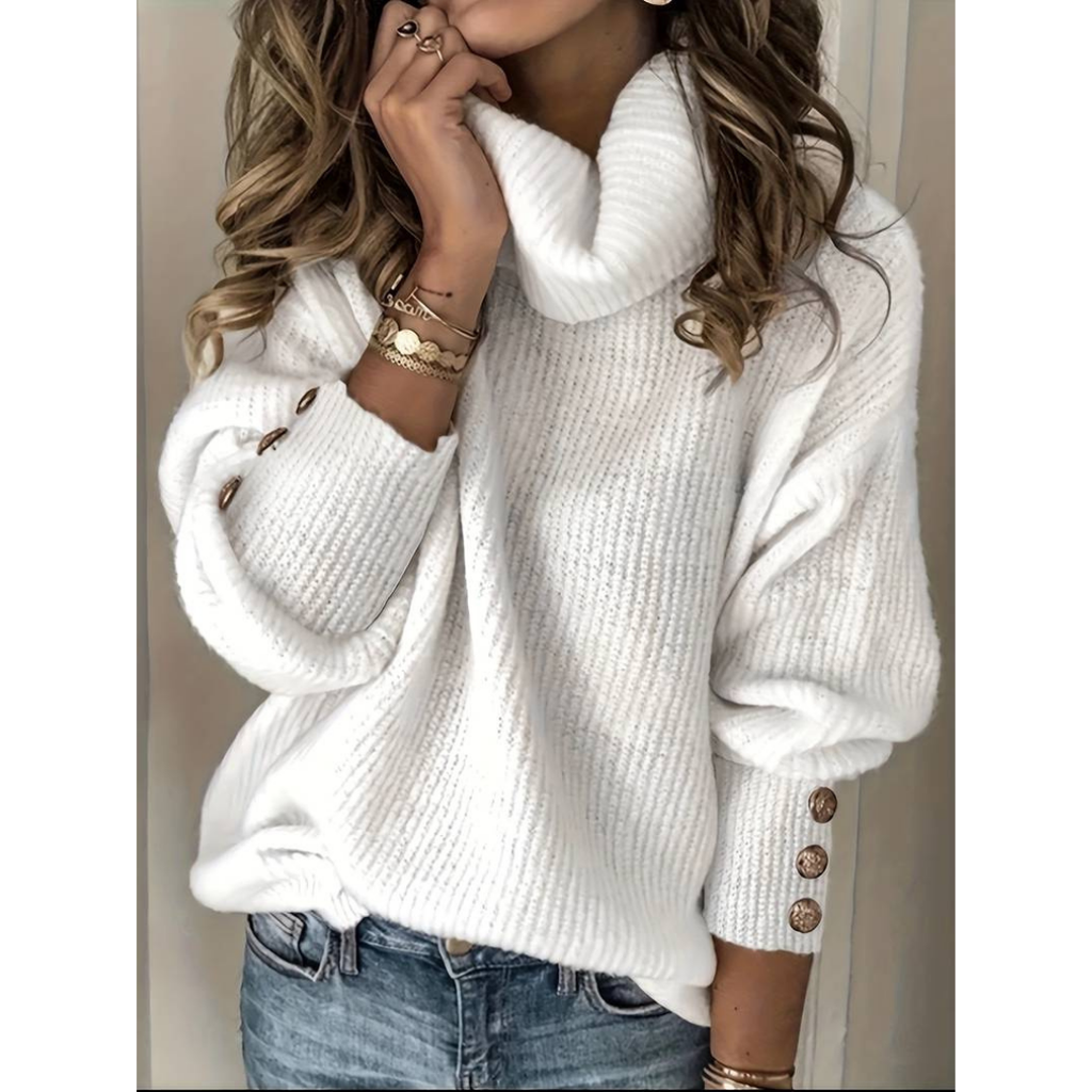 GR - Damen Pullover mit Knopfärmeln und Rollkragen