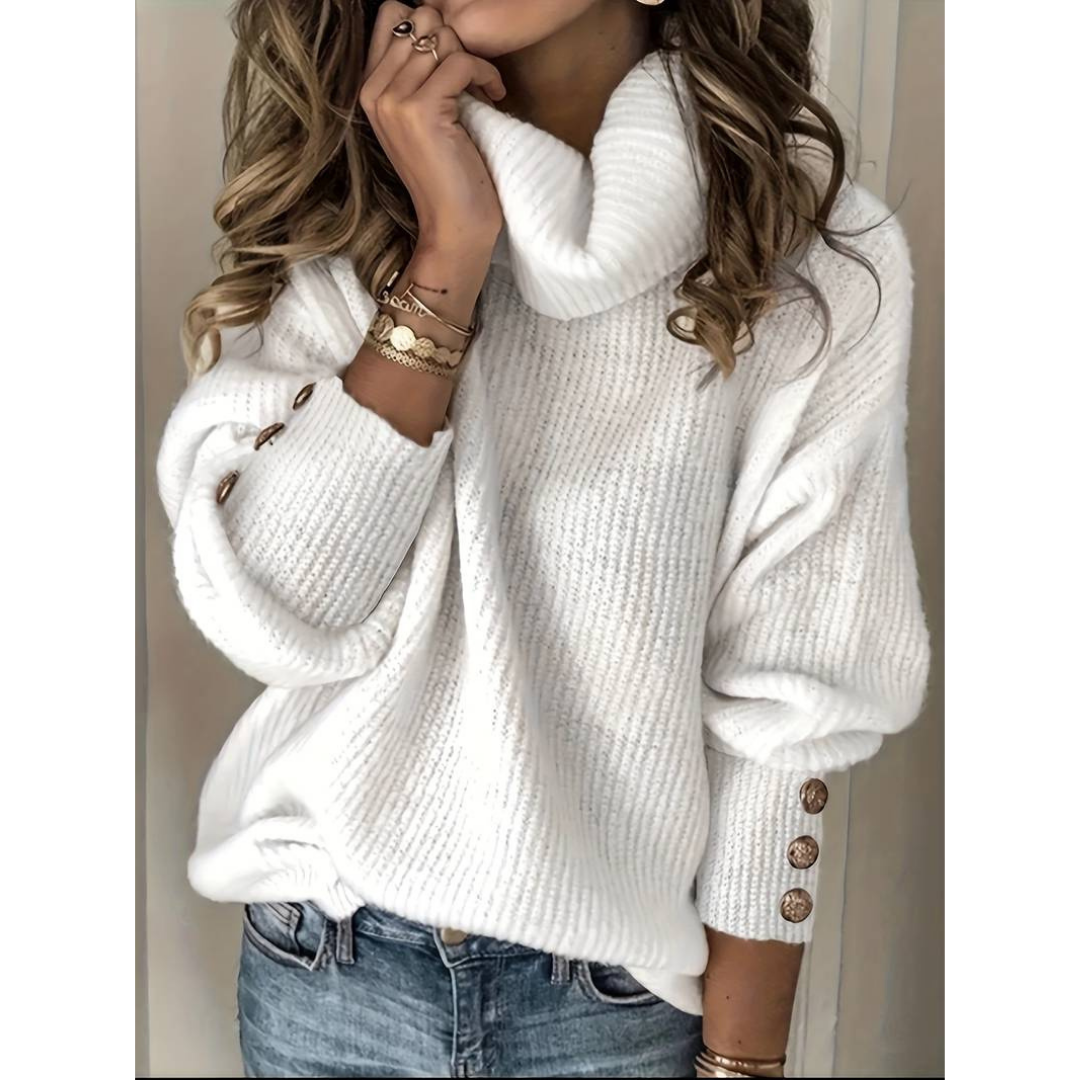 GR - Damen Pullover mit Knopfärmeln und Rollkragen