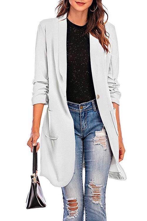 GR | Rosiedress 3/4 Ärmel Raffung Ein-Button Midi Cardigan