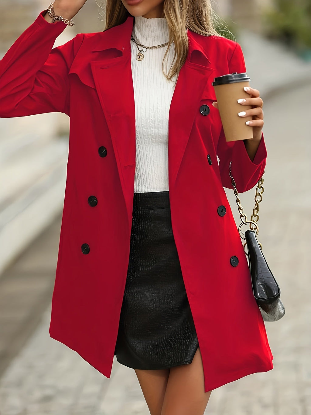 GR | Women's Double-Breasted Trench Coat with Button Details