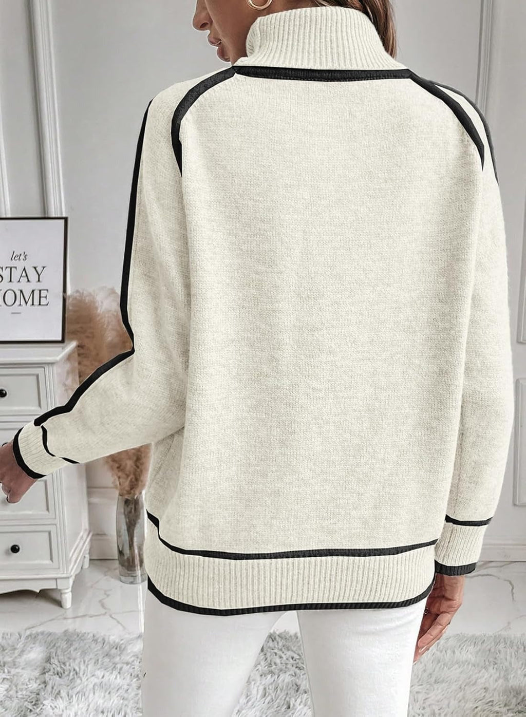 GR | Damen Rollkragenpullover mit kontrastierenden Nähten - lässiger Oversized-Pullover