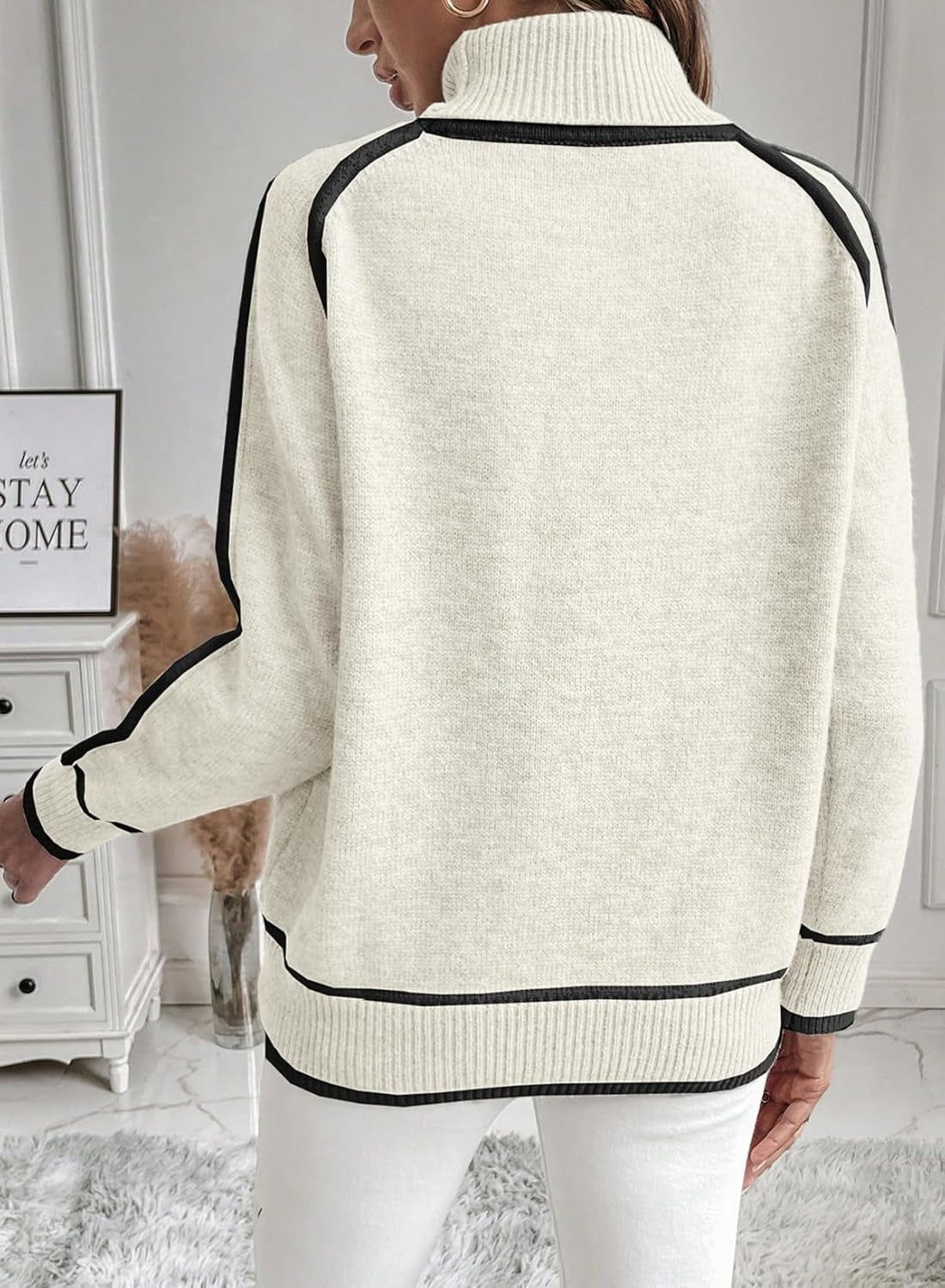 GR | Damen Rollkragenpullover mit kontrastierenden Nähten - lässiger Oversized-Pullover