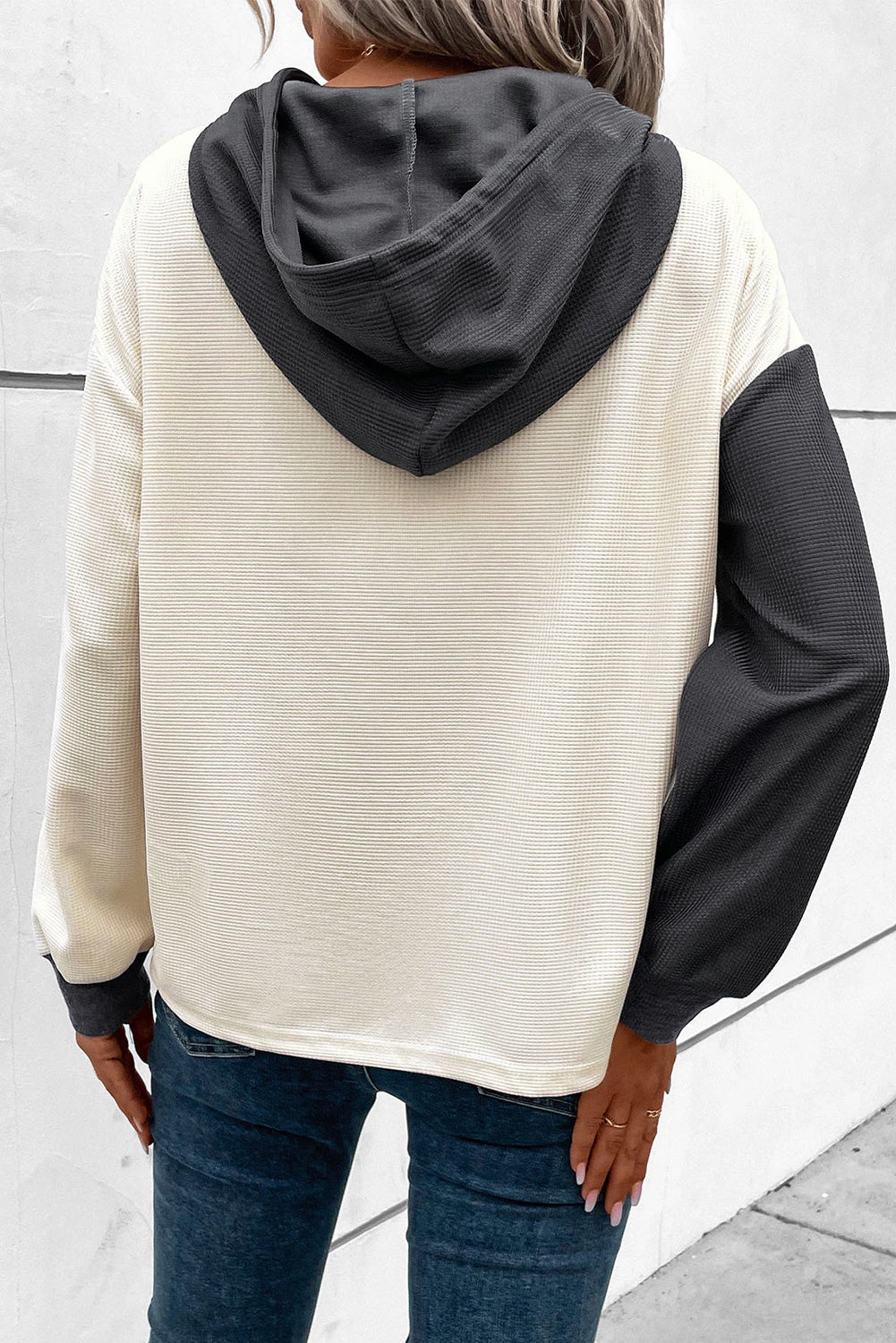 GR | Waffel-Hoodie Mit Knopfleiste Für Frauen