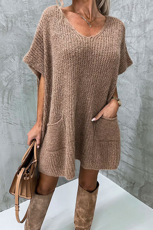 GR | Rosiedress Oversized V-Neck Short Sleeve Pocket Sweater