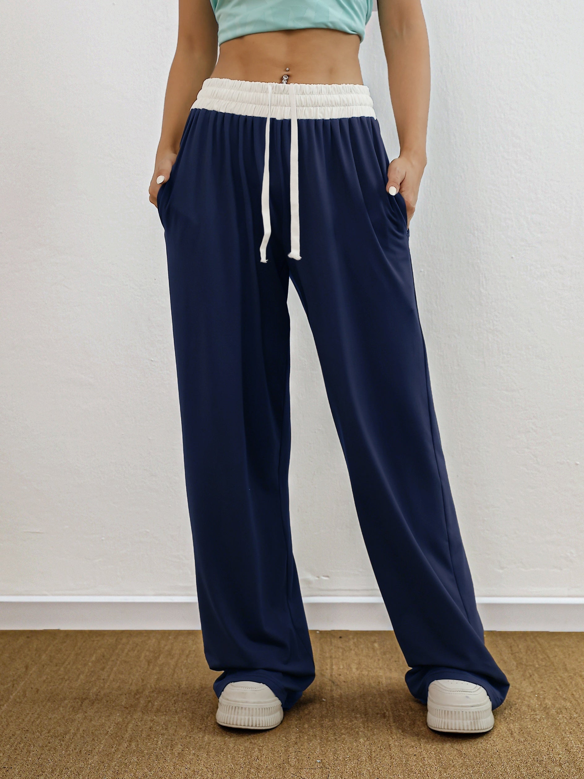 GR | Hohe Stretch Farbkombination Trainingshose Mit Taschen