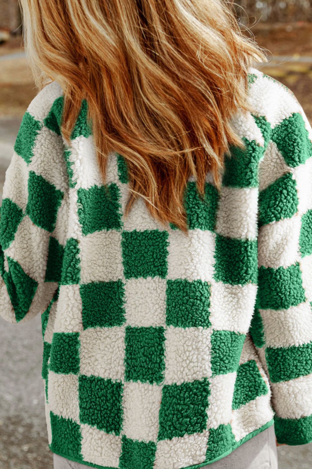 GR | Casual Autumn Green Check Snap-Down Jacket for Women