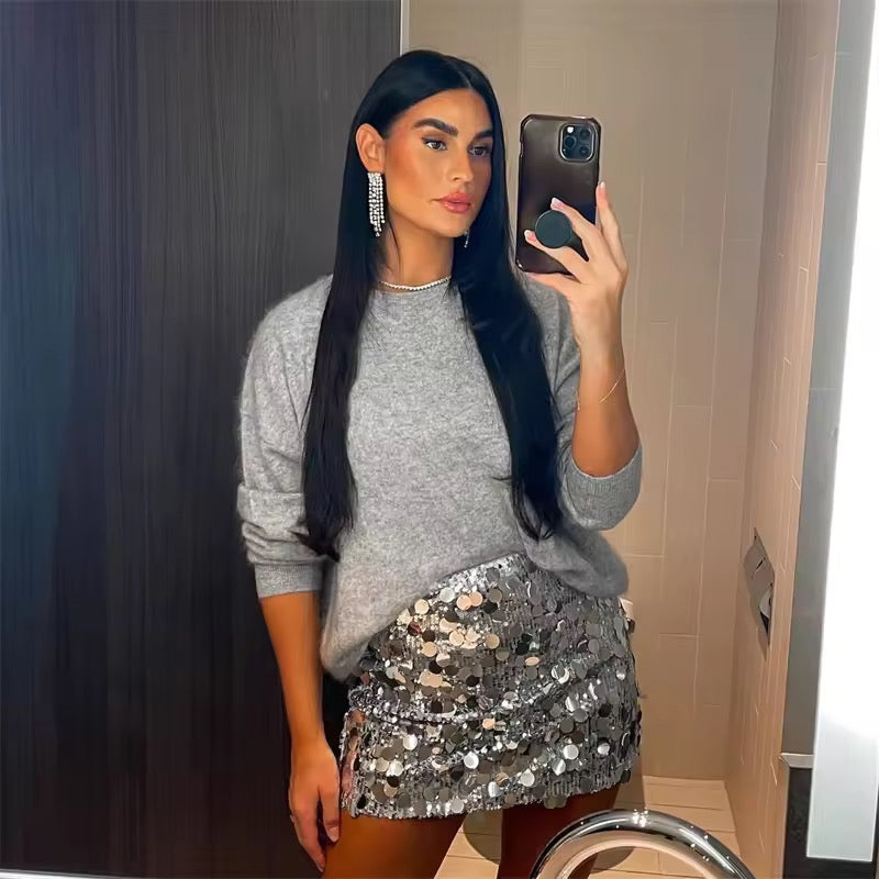 GR | Silver sequin mini skirt