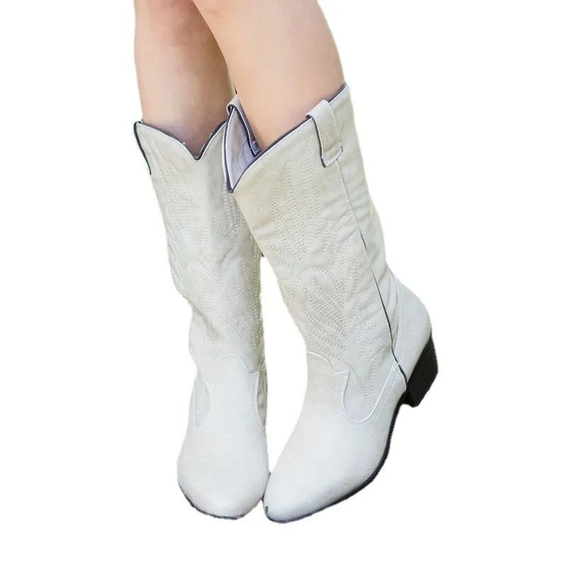 GR | Suede ankle-high boots with block heel cowboy boots women's