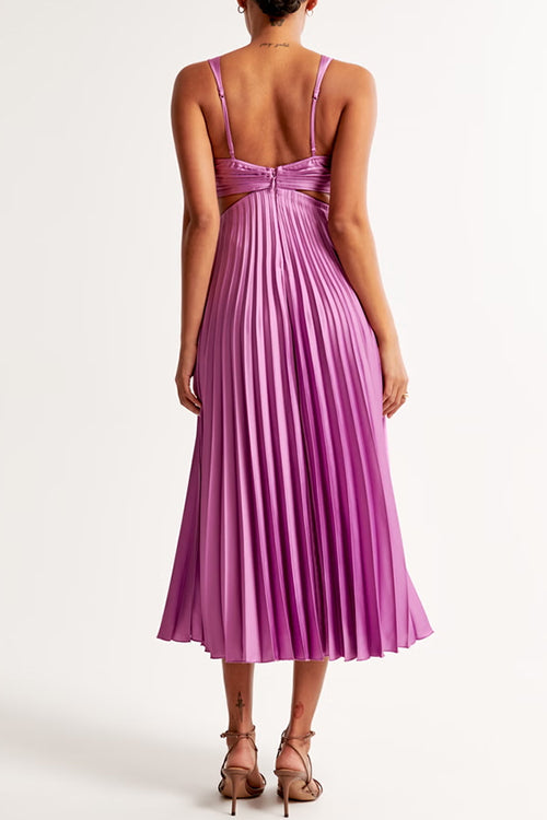 GR | V-neck Cut-Out Waist Sleeveless Pleated Maxi Dress