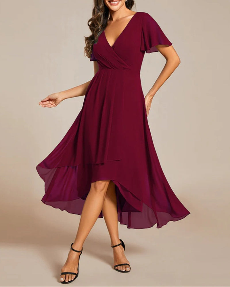 GR | Kleid mit V-Ausschnitt und Rüschenärmeln