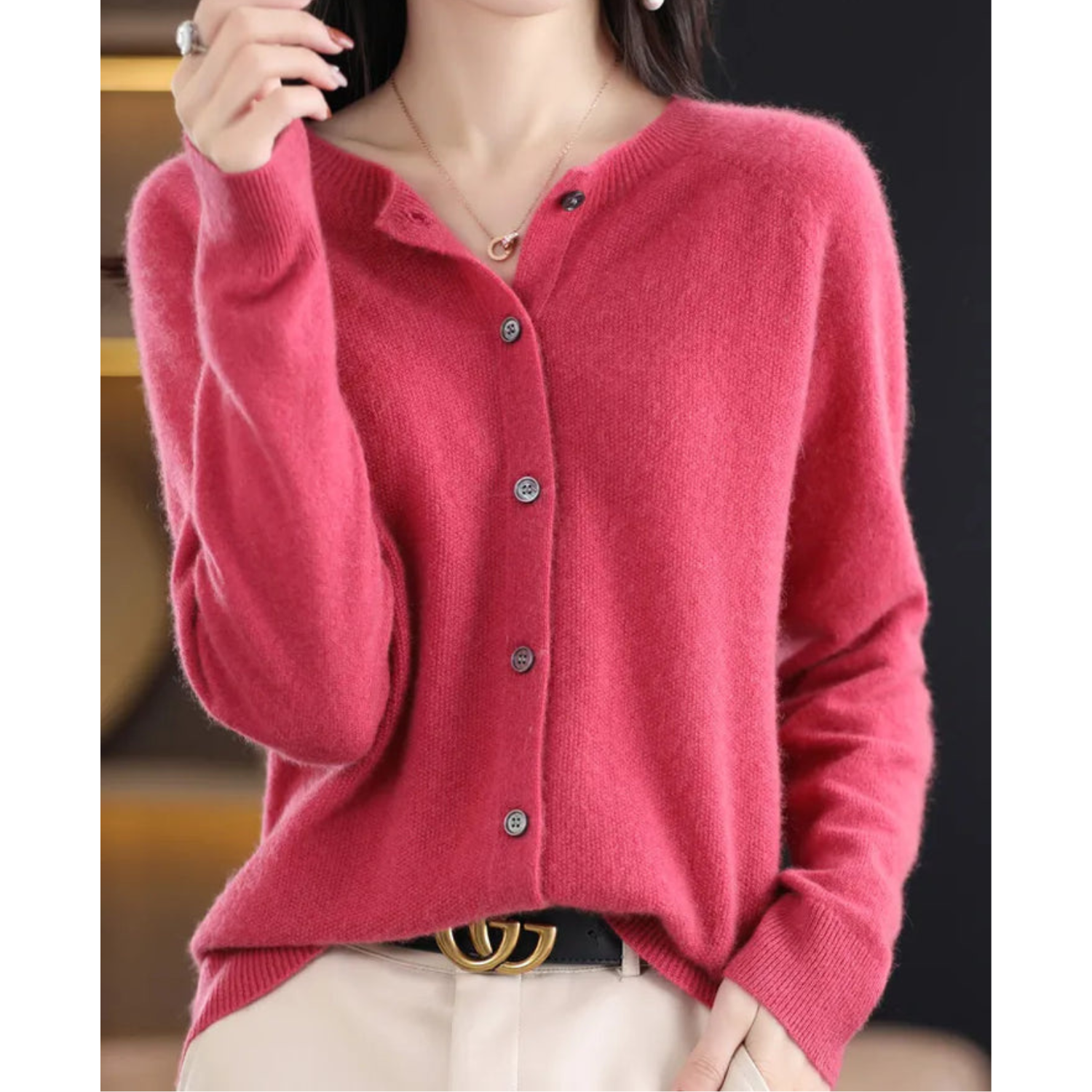 Women's Large Round Neck Cardigan Sweater