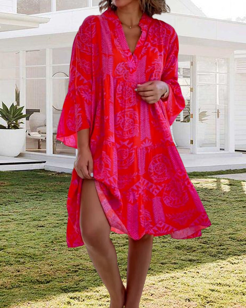 GR | Dress with 3/4 sleeves and geometric boho print
