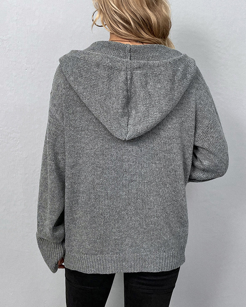 Corina™ - Solid color cardigan with hood and laces