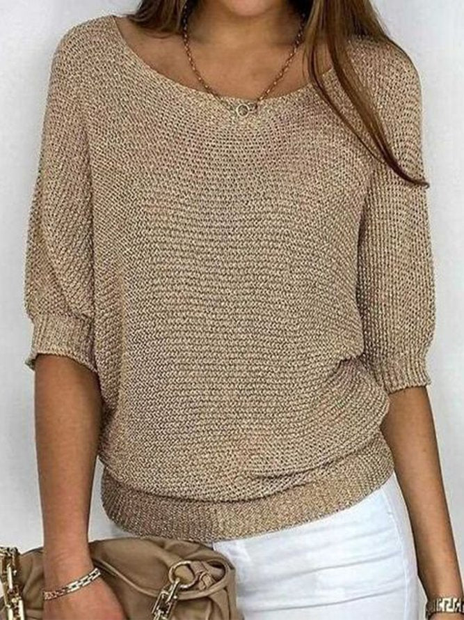 GR - Gold-colored solid-color crew neck sweater