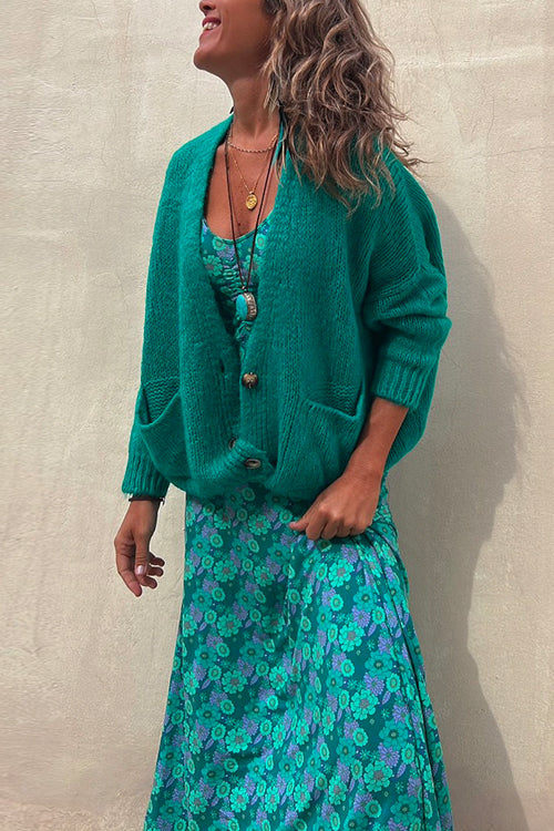GR | Rosiedress Solid Knopfverschluss Taschen Pullover Cardigan