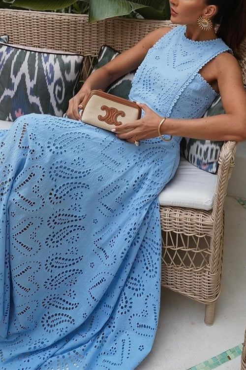 GR | Rosiedress Lace Hollow Out Round Neck Crop Tank Top High Waist Maxi Swing Skirt Set 