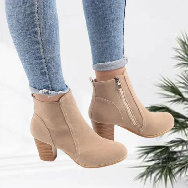 GR | Women's Casual Suede Ankle Boots, Low Block Heel, Side Zipper