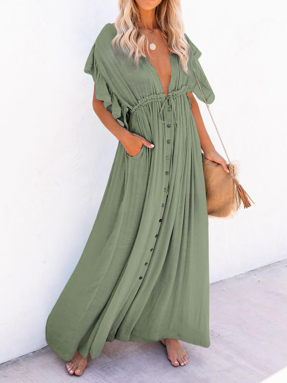 GR | Style Maxi Dress with Flutter Sleeves for Women