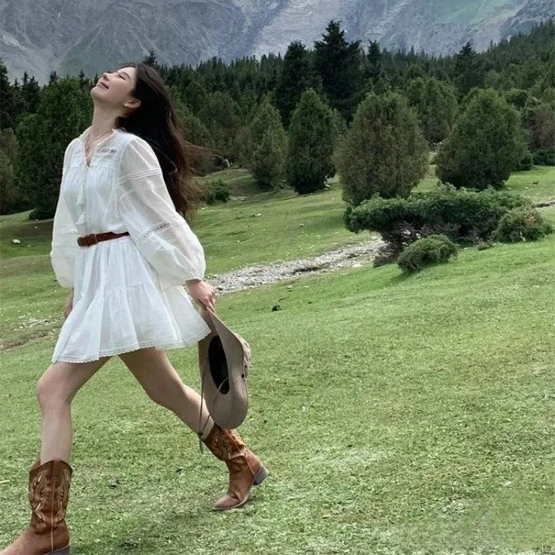 GR | Western style boots for women with pointed toe and block heel, cowboy boots for women