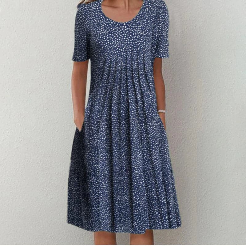 GR | A-line dress, knee-length with short sleeves, floral pattern with pockets