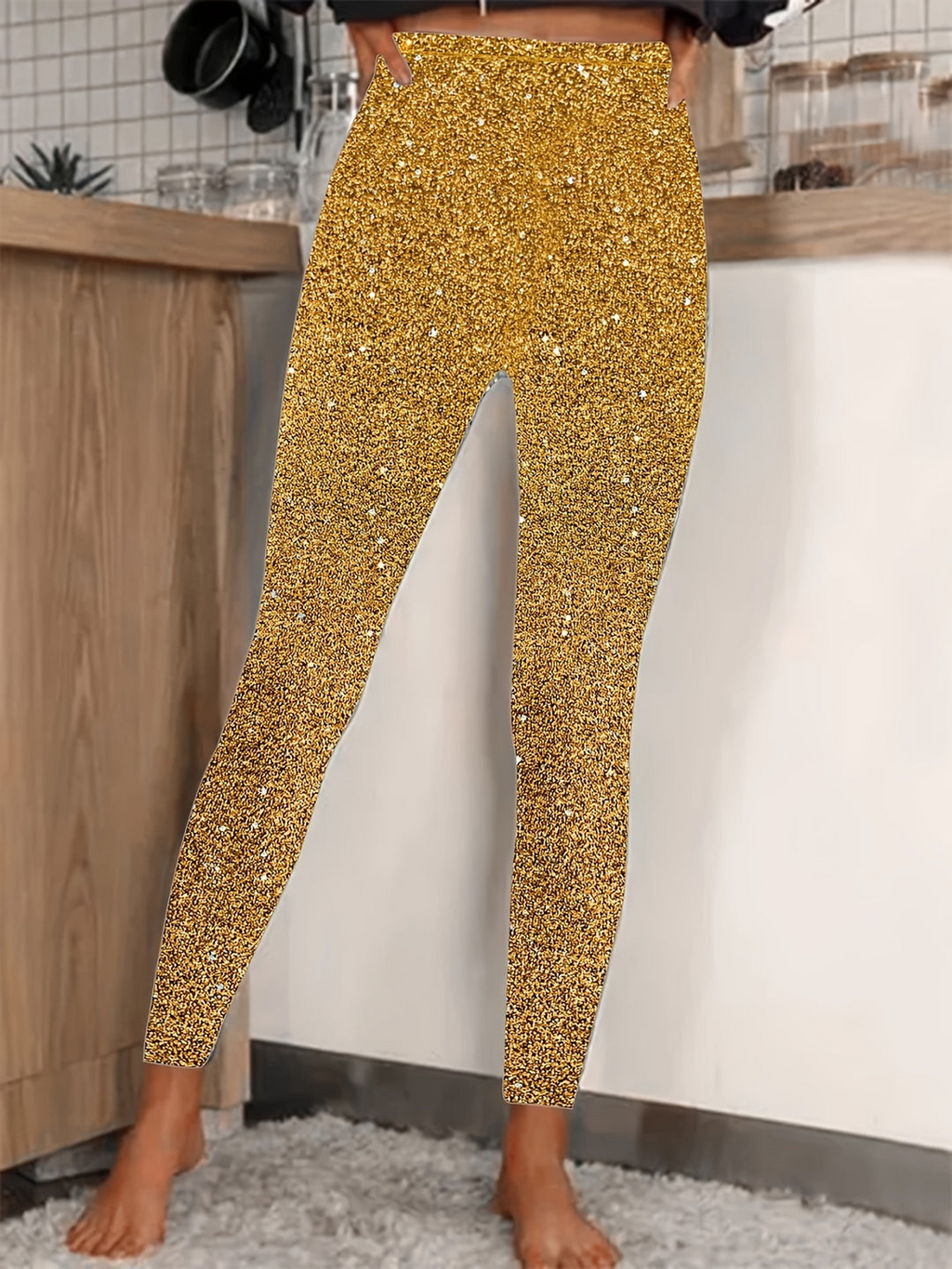 GR | Damen High Waist Pailletten Legging Glänzend & Komfortabel Für Frauen