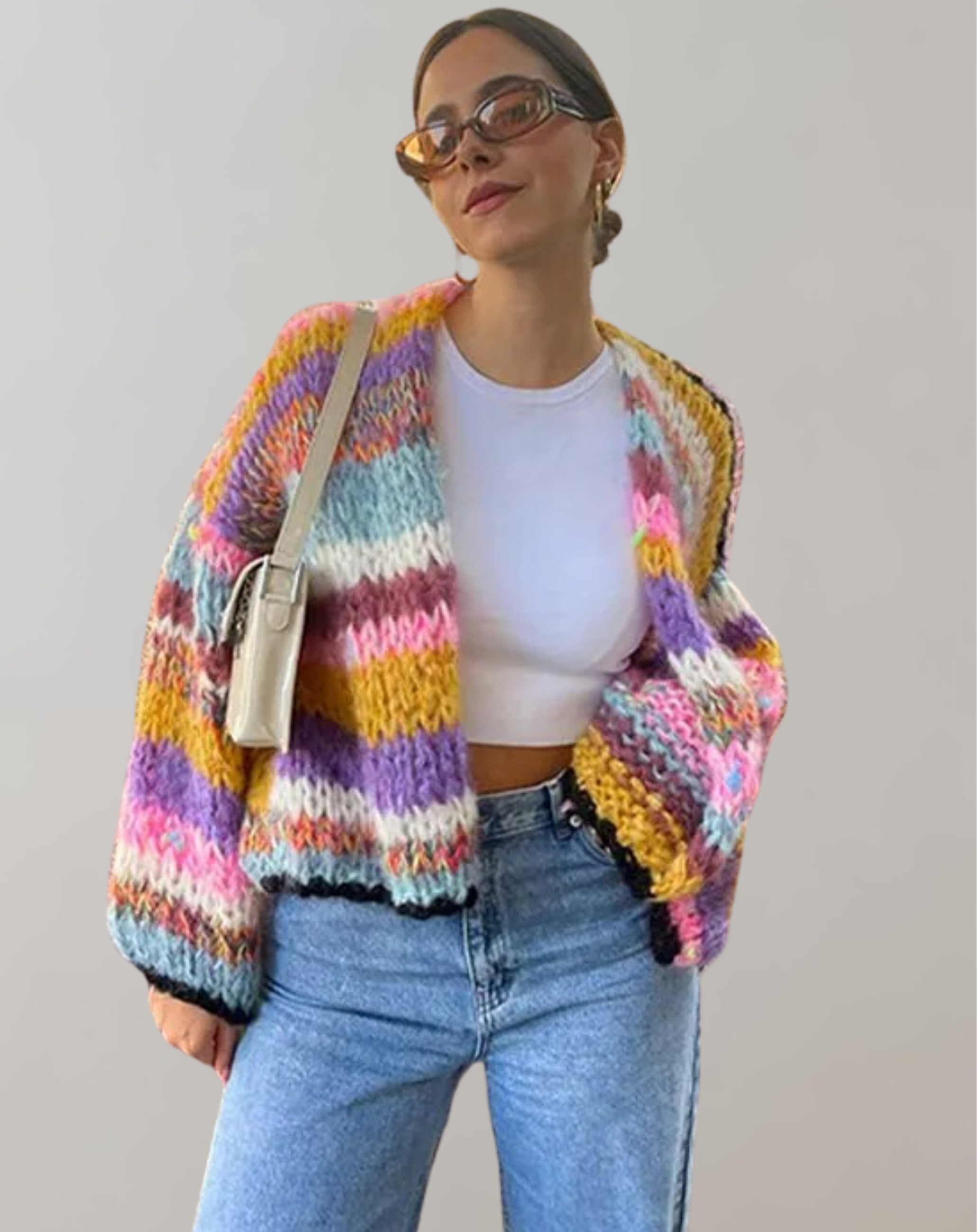 GR | Übergroße Und Bunte Strickjacke