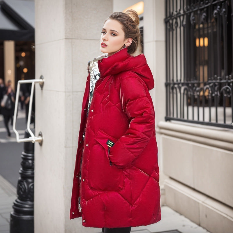 GR | Cool shiny loose mid-length cotton jacket