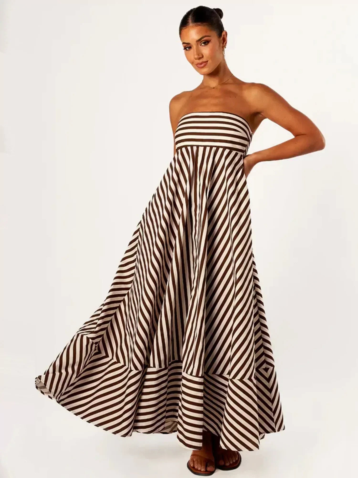 GR | Strapless Striped Maxi Dress for Women