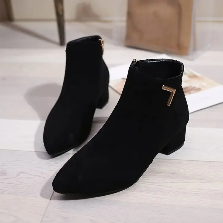 GR | Ankle boots with pointed toe and side zipper, women's ankle boots
