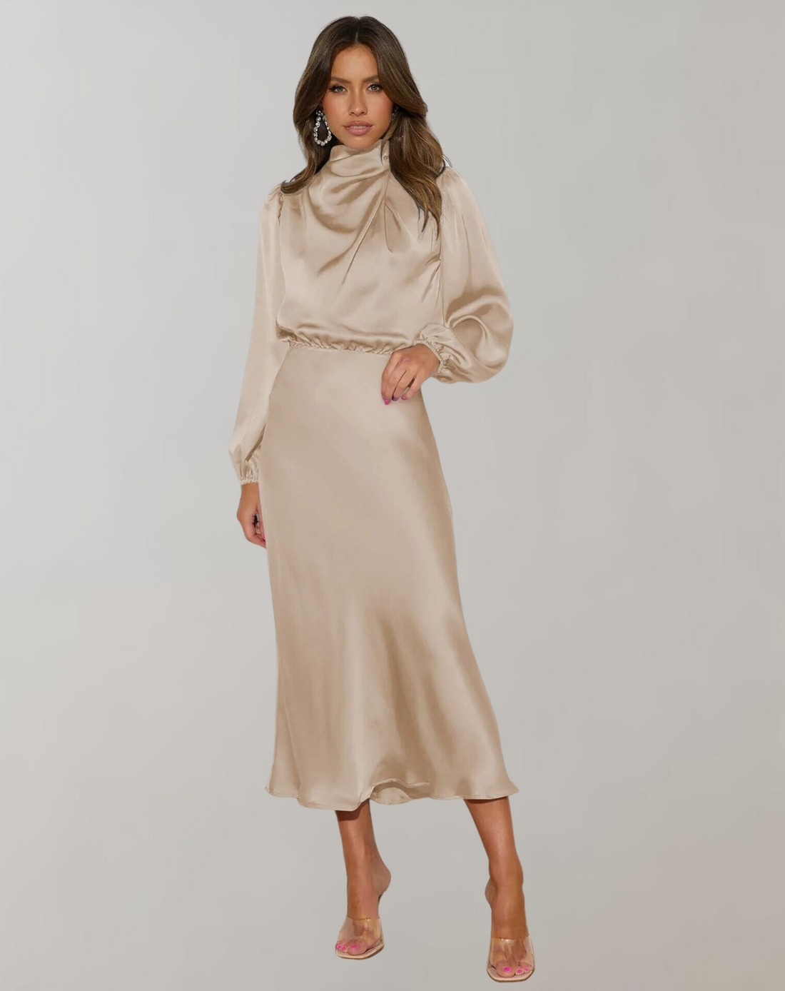 GR | Elegantes Abendkleid für Damen Lang Langärmelig