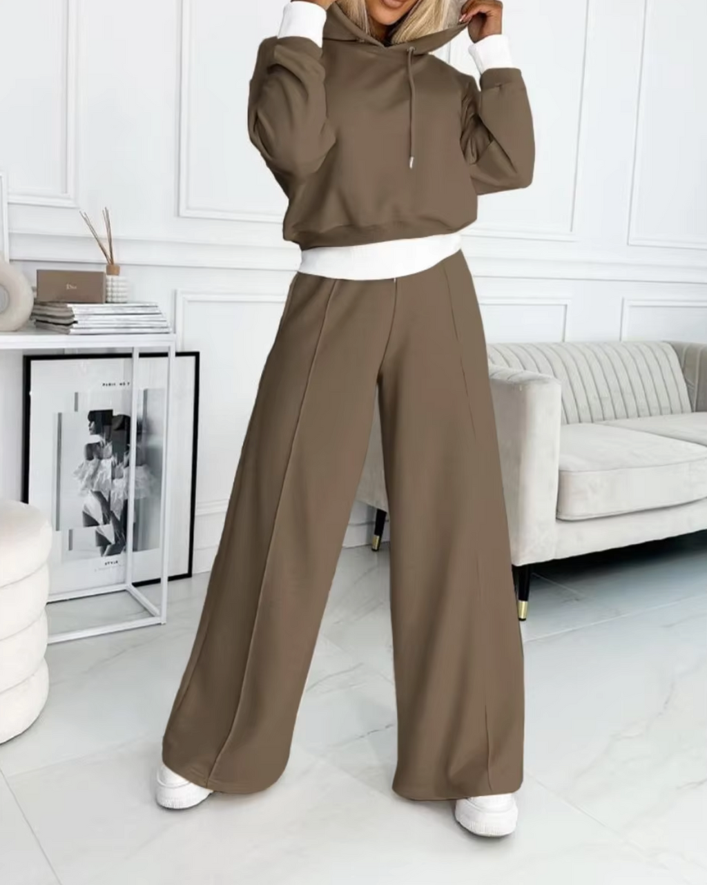 GR | Zweiteiliger Kapuzenpullover Und Hosenanzug Mit Weitem Bein