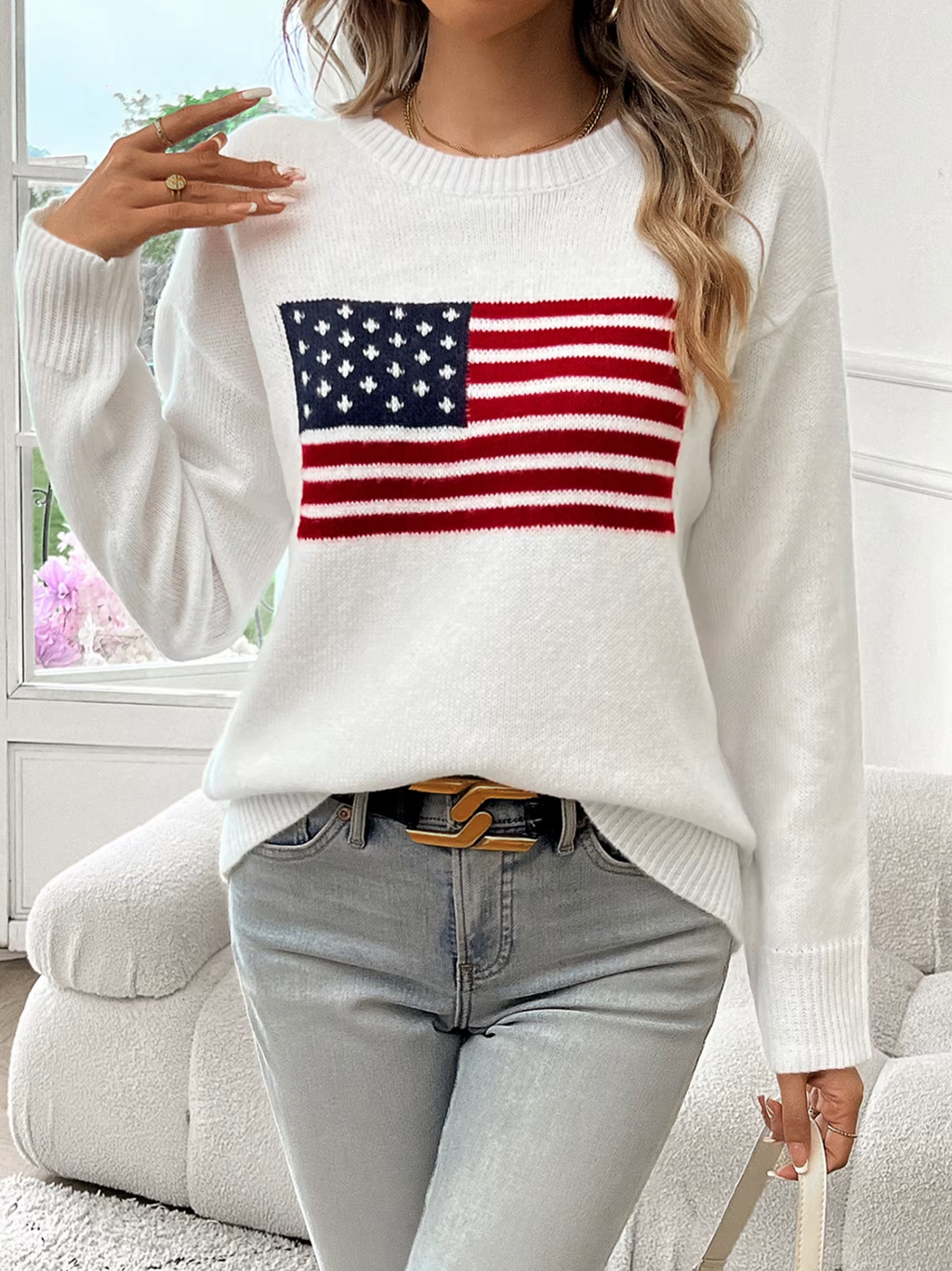 GR | Cotton knit sweater with round neck