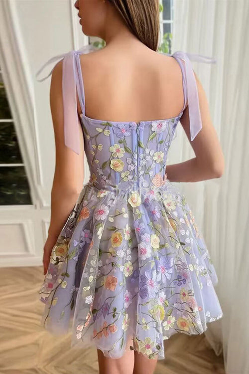 GR | Proof Of Perfection 3D Blume Bestickt Bindeband Mini Kleid
