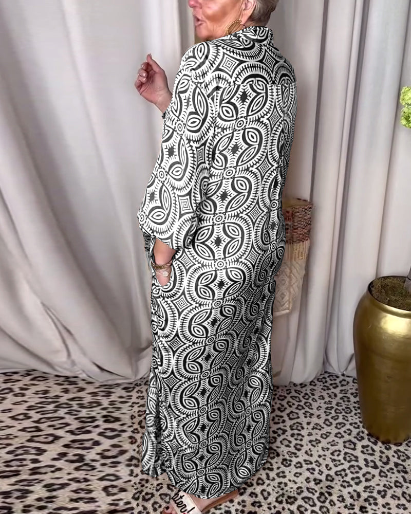 GR | Vintage Bedrucktes Maxikleid mit Reverstaschen