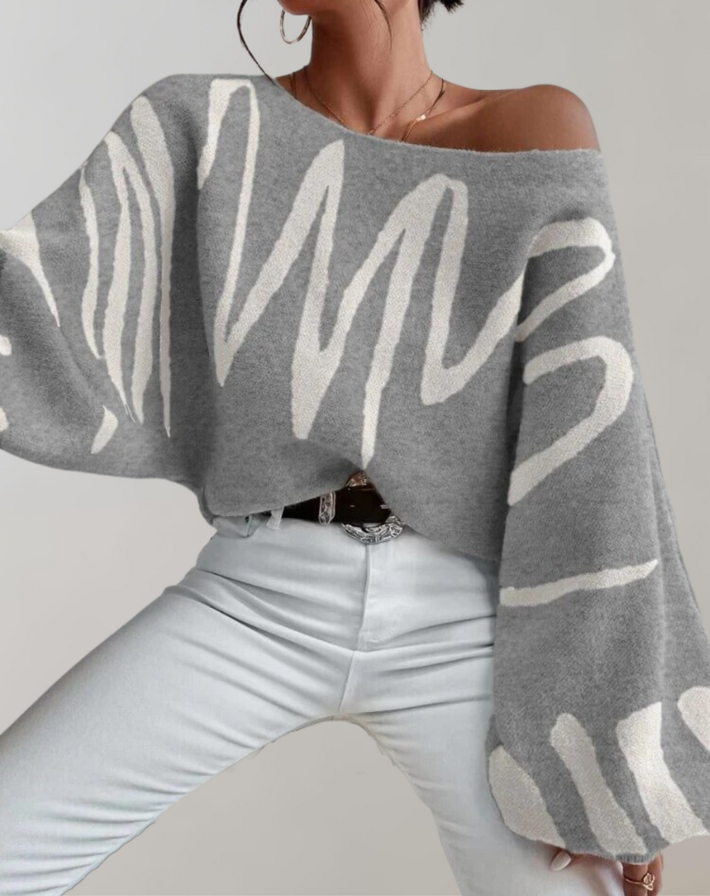 GR - Print Lantern Sleeve Off-Shoulder