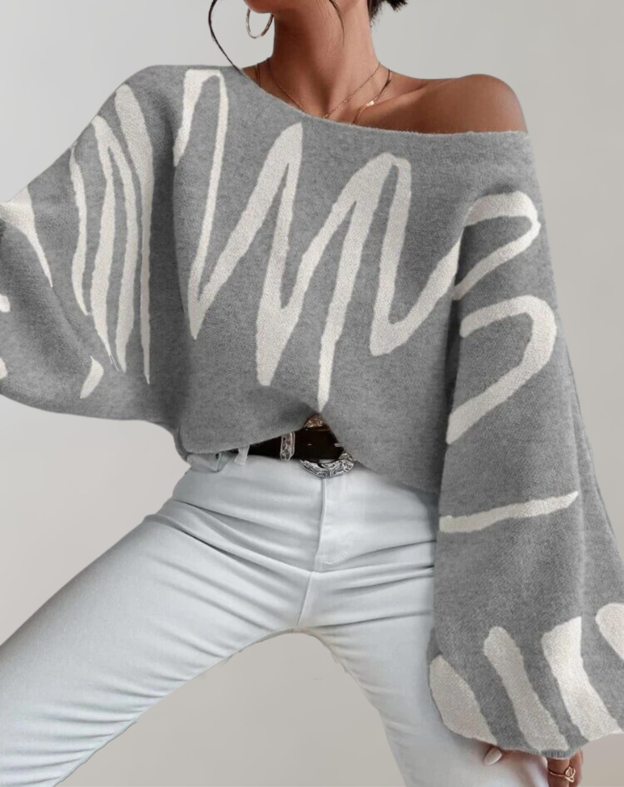 GR - Print Lantern Sleeve Off-Shoulder