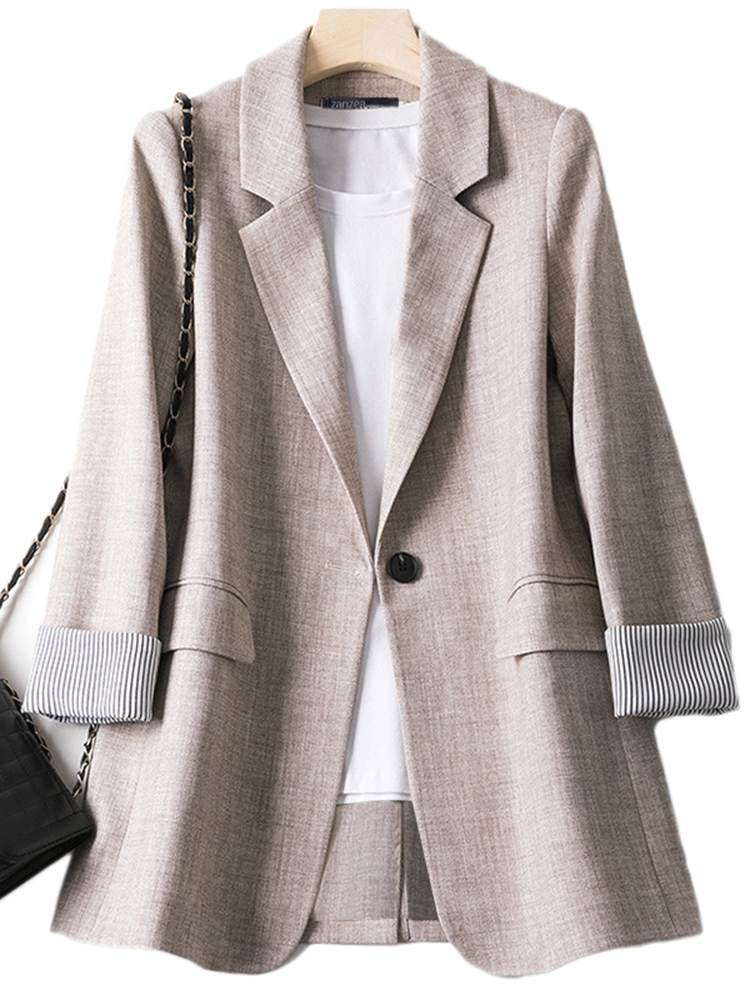 GR | Long women's blazer with striped lining and turned-up cuffs