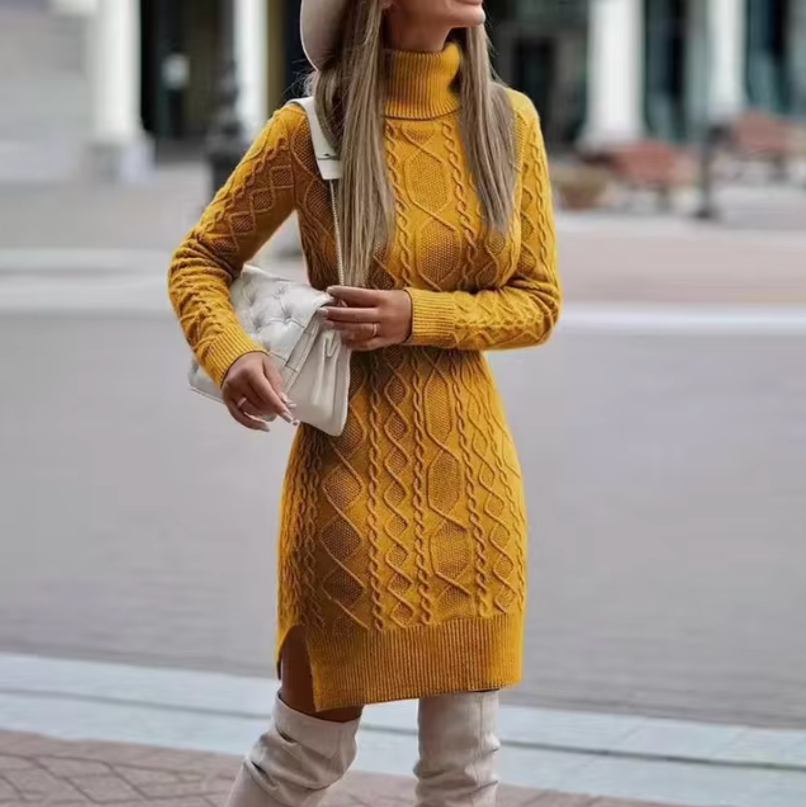 GR – Gestricktes Rollkragen-Pulloverkleid
