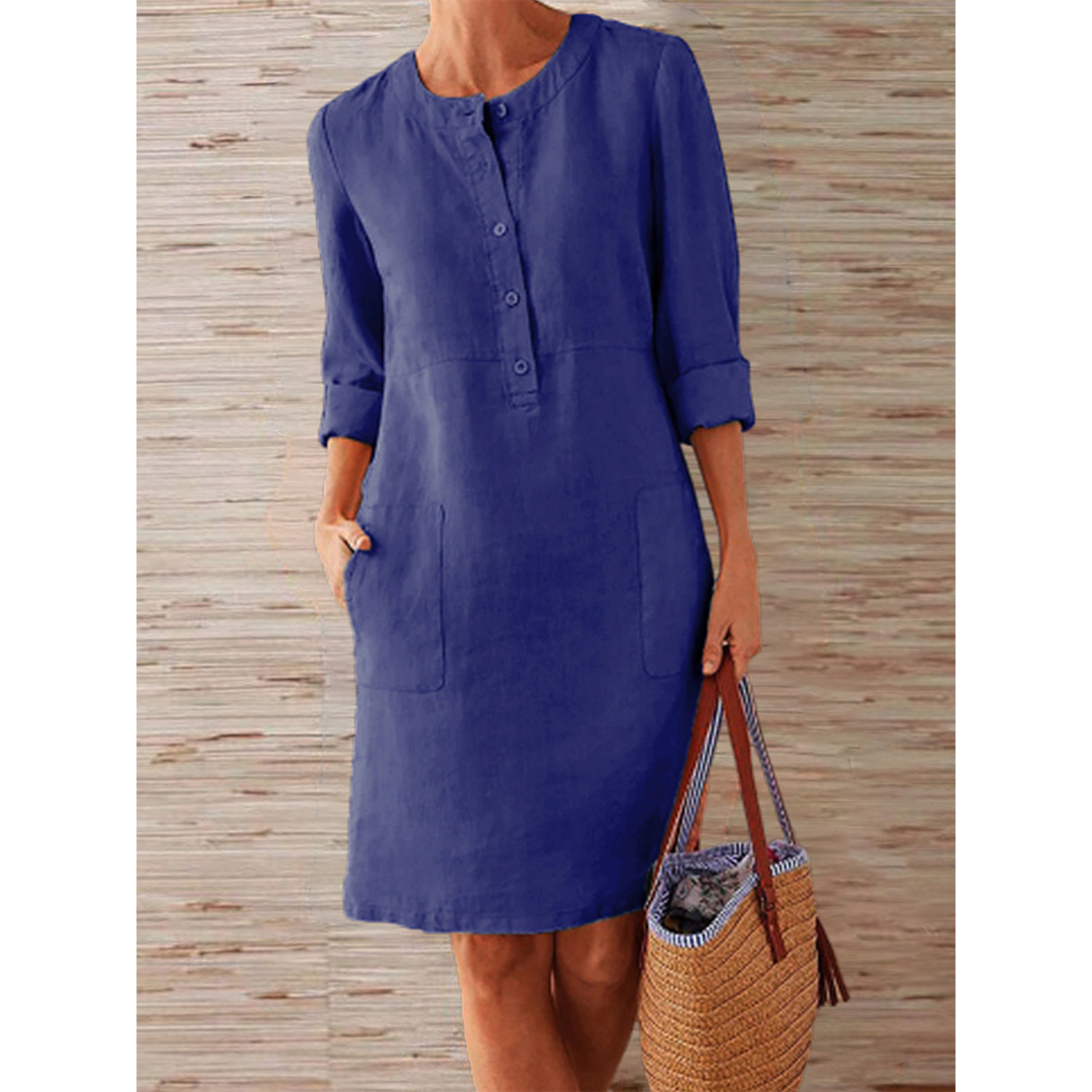 GR | new solid color dress made of cotton and linen