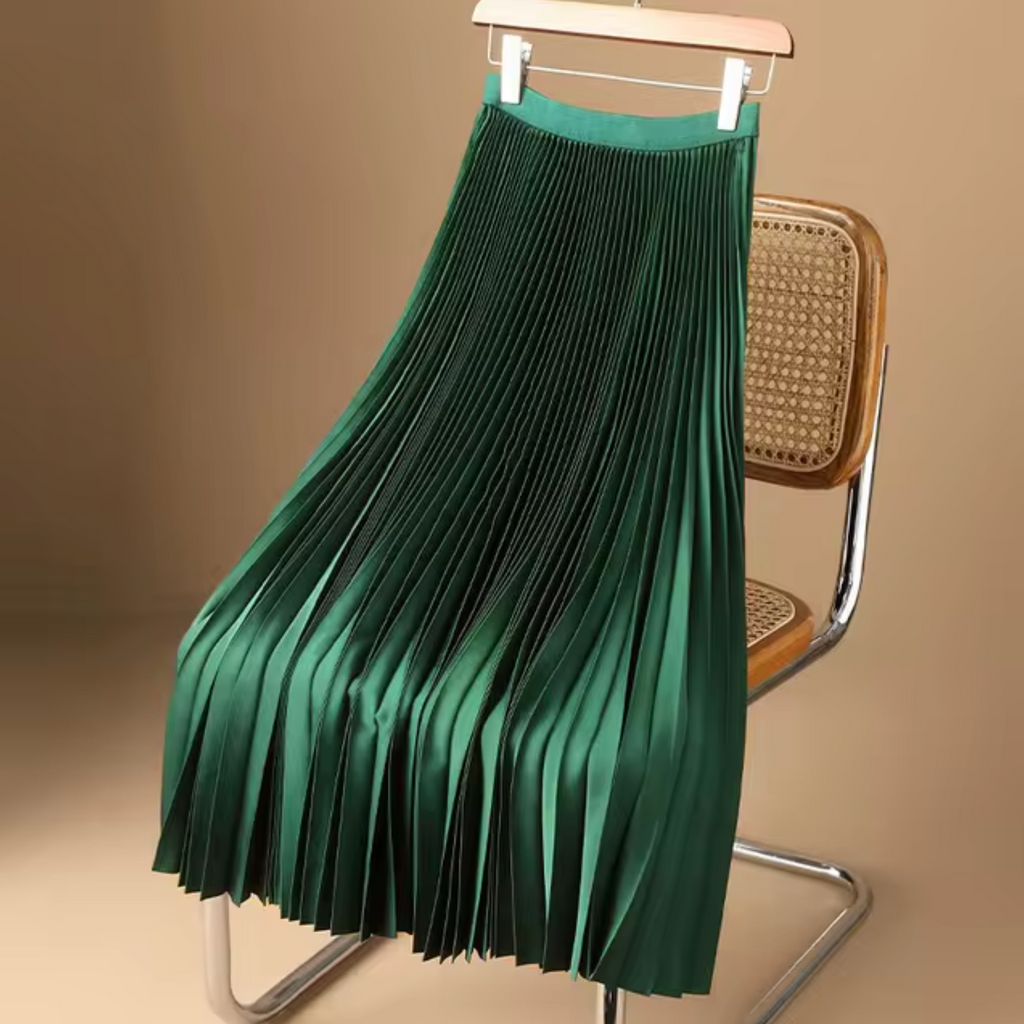 GR | Pleated cotton satin maxi skirt