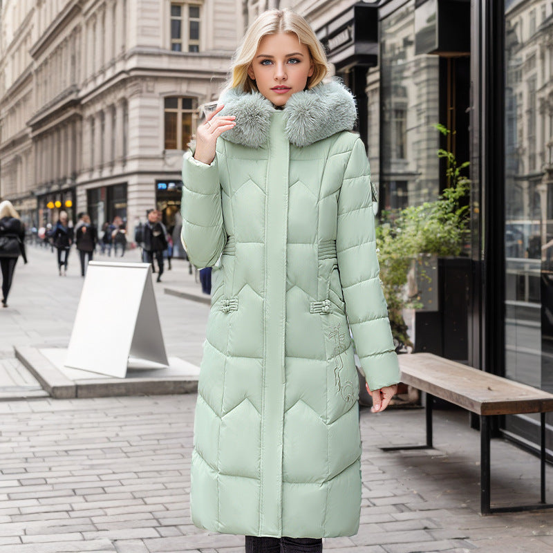 GR | Elegant tailored over-the-knee cotton coat with fur collar