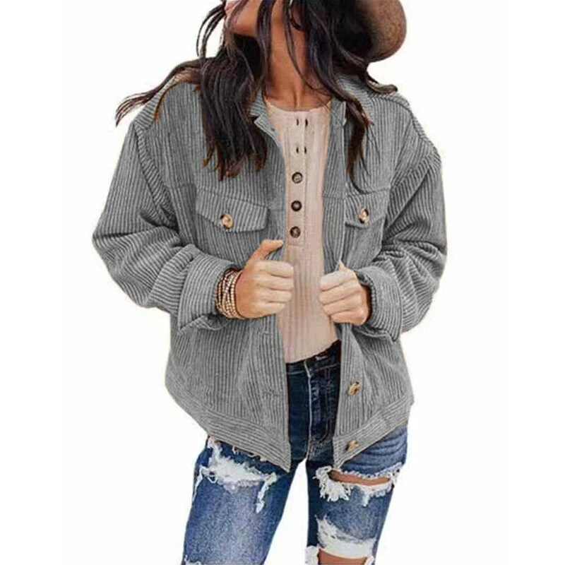 GR | Women's Corduroy Oversized Jacket with Buttons and Chest Pockets