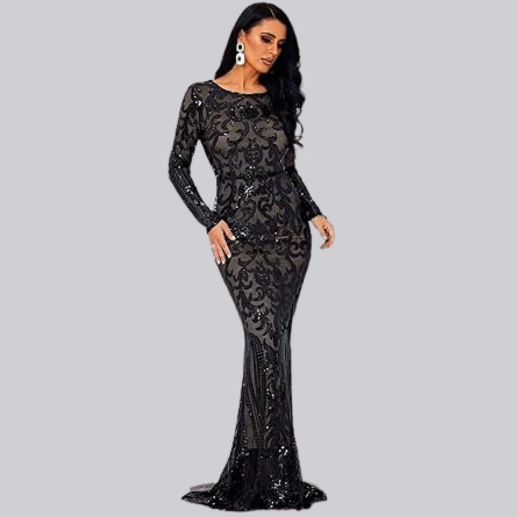 GR | Evening dress with long sleeves and sequins