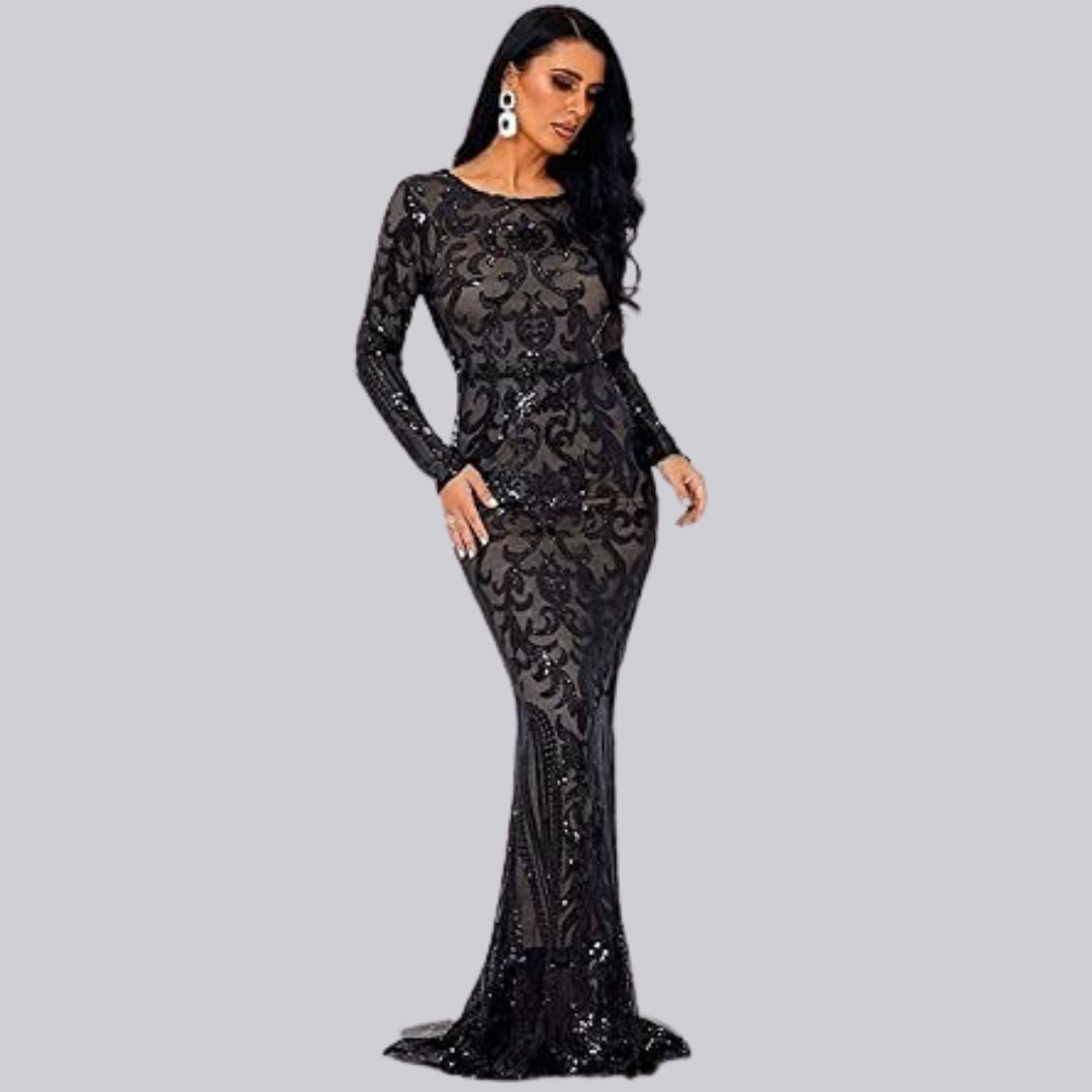 GR | Evening dress with long sleeves and sequins