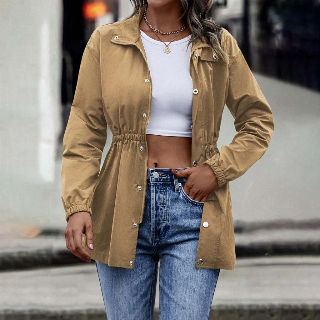 GR - Women's khaki casual drawstring jacket